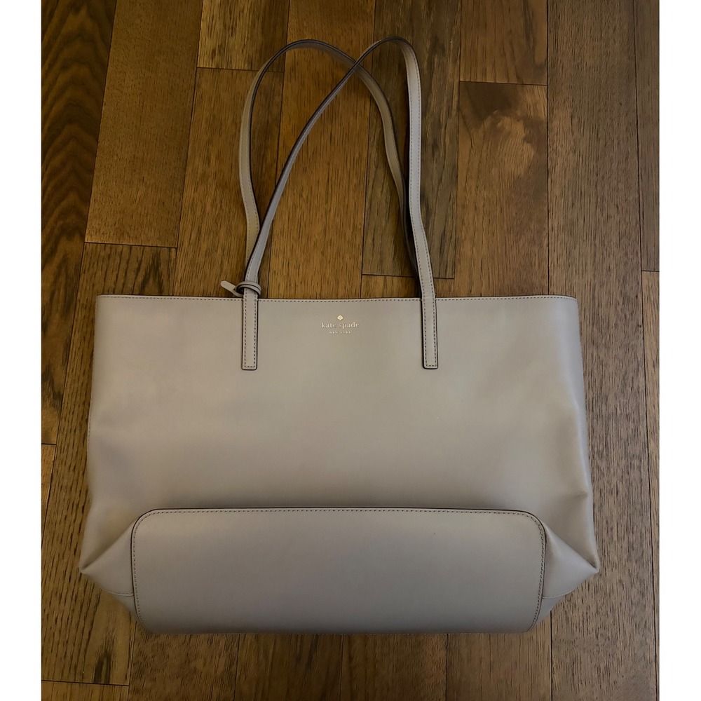 Kate Spade New York Gray Leather Tote Bag Shoulder Bag with Dust Bag